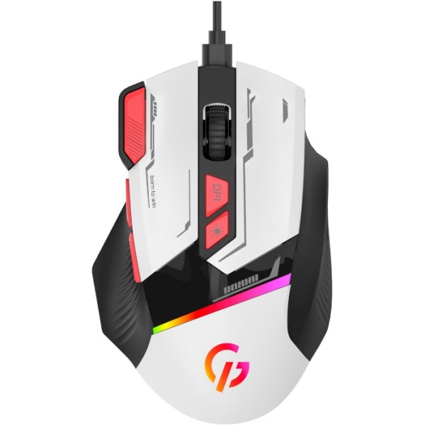 Миша GamePro GM300W, White/Black, USB, оптична (сенсор Instant 725F), 800-7200 dpi, 8 кнопок, RGB підсвічування, перемикачі Huano, 1.5 м