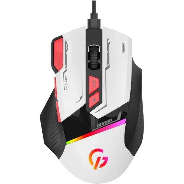 Миша GamePro GM300W, White/Black, USB, оптична (сенсор Instant 725F), 800-7200 dpi, 8 кнопок, RGB підсвічування, перемикачі Huano, 1.5 м