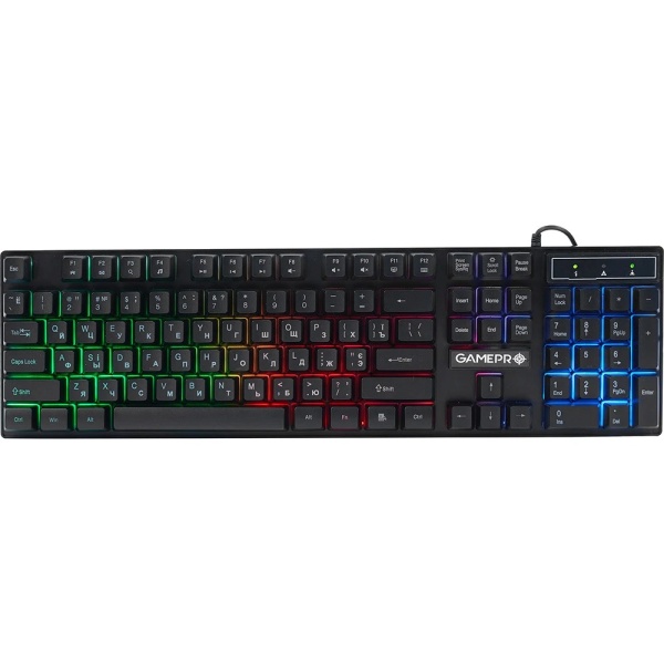 Клавіатура GamePro GK296, Black, USB, мембранна, RGB-підсвічування, 104 кнопки, 1.4 м, UK/EN