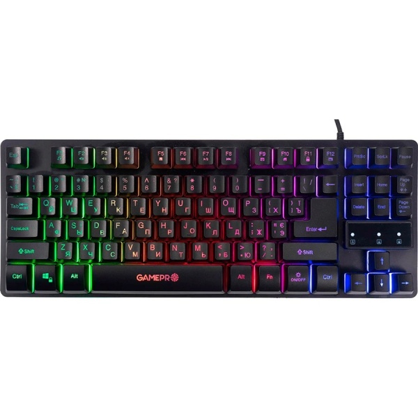 Клавіатура GamePro GK537 "Nitro", Black, USB, мембранна, RGB-підсвічування, 87 кнопок, 1.5 м, UK/RU/EN