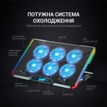 Підставка для ноутбука до 18" GamePro CP890, Black, RGB підсвічування, 6 x 70 мм вентилятор (2500 rpm), LCD-дисплей, метал/пластик, 2xUSB 2.0, 396 х 286 х 28 мм, 1000 г, регулювання швидкості вентиляторів та кута нахилу - Зображення 5