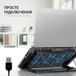 Підставка для ноутбука до 18" GamePro CP890, Black, RGB підсвічування, 6 x 70 мм вентилятор (2500 rpm), LCD-дисплей, метал/пластик, 2xUSB 2.0, 396 х 286 х 28 мм, 1000 г, регулювання швидкості вентиляторів та кута нахилу - Зображення 6