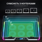 Підставка для ноутбука до 18" GamePro CP890, Black, RGB підсвічування, 6 x 70 мм вентилятор (2500 rpm), LCD-дисплей, метал/пластик, 2xUSB 2.0, 396 х 286 х 28 мм, 1000 г, регулювання швидкості вентиляторів та кута нахилу - Зображення 8