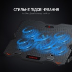 Підставка для ноутбука до 15.6" GamePro CP627, Black, RGB підсвічування, 1 х 125 мм, 4 х 60 мм вентилятор (28 dB 3200 rpm), метал/пластик, 2xUSB 2.0, 360 x 255 x 28 мм, 800 г - Зображення 7