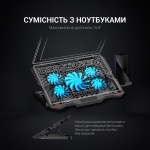 Підставка для ноутбука до 15.6" GamePro CP627, Black, RGB підсвічування, 1 х 125 мм, 4 х 60 мм вентилятор (28 dB 3200 rpm), метал/пластик, 2xUSB 2.0, 360 x 255 x 28 мм, 800 г - Зображення 8