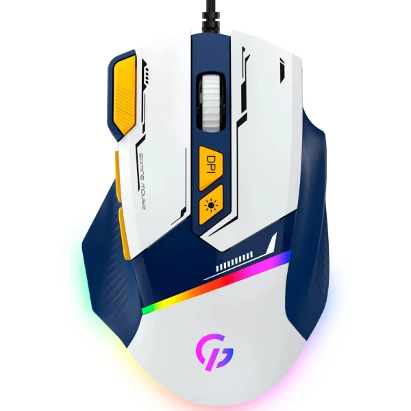 Миша GamePro GM300BL, Blue/White, USB, оптична (сенсор Instant A725F), 7200 dpi, 8 кнопок, RGB підсвічування, кабель 1.5 м, перемикачі Huano