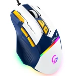 Миша GamePro GM300BL, Blue/White, USB, оптична (сенсор Instant A725F), 7200 dpi, 8 кнопок, RGB підсвічування, кабель 1.5 м, перемикачі Huano - Зображення 2