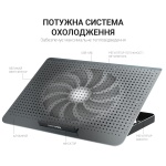 Підставка для ноутбука до 17" OfficePro CP500B, Black, 2хUSB, вентилятор (1 x 180 мм), алюміній/пластик, регулювання куту нахилу та швидкості вентиляторів, навантаження до 2.8 кг - Зображення 4