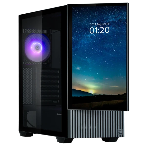 Корпус Zalman Z10 DS, Black, Mid Tower, без БП, для ATX / Micro ATX / Mini ITX, 1xType-C / 2xUSB 3.0, макс. CPU - 173 мм / VGA - 395 мм, 1x120 мм ARGB / 2x120 мм, 15.6" LCD екран (1920x1080), бічна панель із загартованого скла
