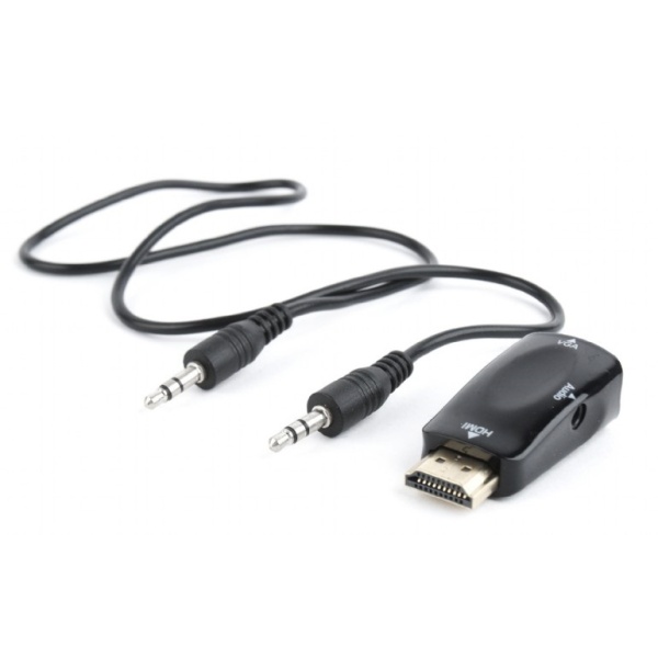 Перехідник HDMI (M) - VGA (F), Cablexpert, Black, 3.5 мм для передачі звуку (A-HDMI-VGA-02)