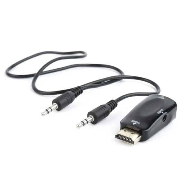 Перехідник HDMI (M) - VGA (F), Cablexpert, Black, 3.5 мм для передачі звуку (A-HDMI-VGA-02)