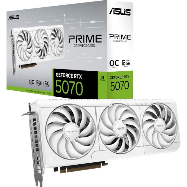 Відеокарта GeForce RTX 5070, ASUS, PRIME OC (White Edition), 12Gb GDDR7, 192-bit, HDMI/3xDP, 2587/28000 MHz, 16-pin (PRIME-RTX5070-O12G-WHITE)