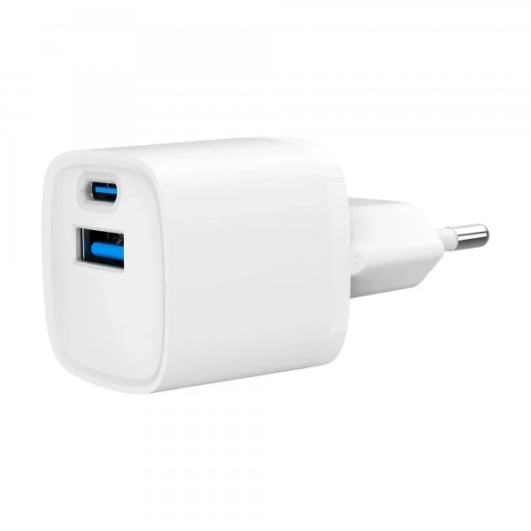 Мережевий зарядний пристрій Gembird TA-UC-PDQC20-01-W, White, 20 Вт, 1xType-C (PD 3.0) / 1xUSB (QC 3.0)