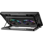Підставка для ноутбука до 17.3" GamePro CP910, Black, 2 x 110 мм (300-2200 об/хв), магнітна підкладка, RGB підсвічування, LCD екран, 7 рівнів висоти, Type-C / USB, знімна підставка для смартфона, металева сітка, 400 x 288 x 45 мм, 1.25 кг - Зображення 4