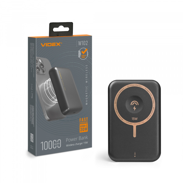 Повербанк з бездротовою зарядкою 10000mAh VIDEX VPB-W102 PD20W Grey