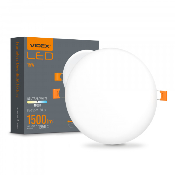 LED світильник безрамковий круглий VIDEX VLE-DLFR-154 15W 4000K 220V