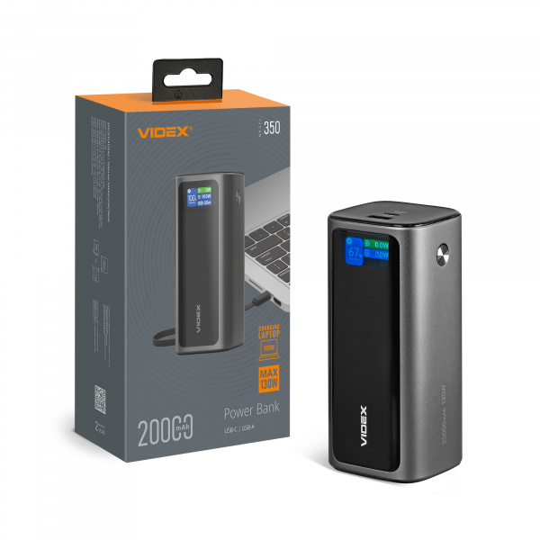 Повербанк 20000mAh VIDEX VPB-350 130W PD100W +Display