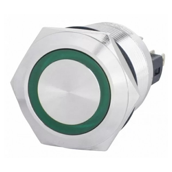 TYJ 22-271 Кнопка металева пласка з підсвічуванням, 1NO+1NC, зелена  220V.