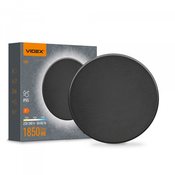 LED світильник настінний IP65 VIDEX WL03 18W 3000K-4000K-6500K Black