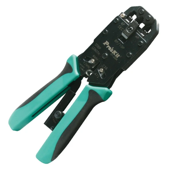 Кримпер для крученої пари Pro'sKit CP-200R, 10P10C (RJ-50), 8P8C (RJ-45), 6P6C (RJ-12), 6P4C (RJ-14), 4P4C (RJ-22), 4P2C (RJ- 22), різак, стрипер, Wes...