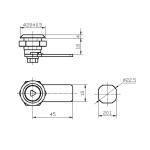 Замок металевий трикутник RZ L181.3.A.SS-10045, нерж. ст., вст. трикутник 6,5 мм, h=0 мм,  L=45 мм, зовніш. стоп, IP65 - Зображення 3