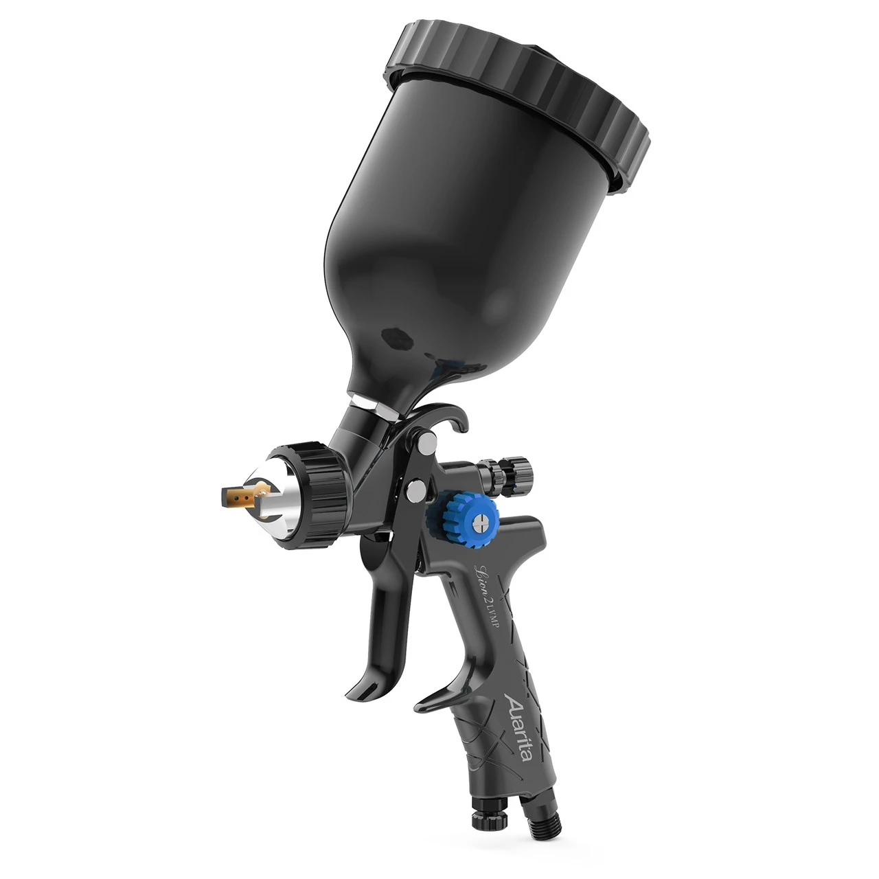 6941225102_pistolet-okrasochnyj-pnevmaticheskij.jpg Пістолет фарбувальний пневматичний LVMP верх.пласт.бачок 600мл, форсунка-1,3мм LION-2-1.3LM AUARITA - Зображення 1