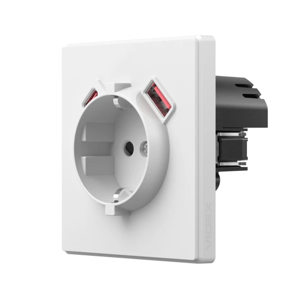 Розетка одинарна із заземленням USB-A+C 20W біла матова VIDEX NOTA (VF-NT-SK1GUC-WH)