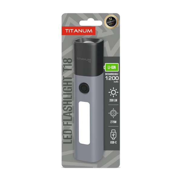 Портативний світлодіодний ліхтарик TITANUM TLF-T18 200Lm Gray