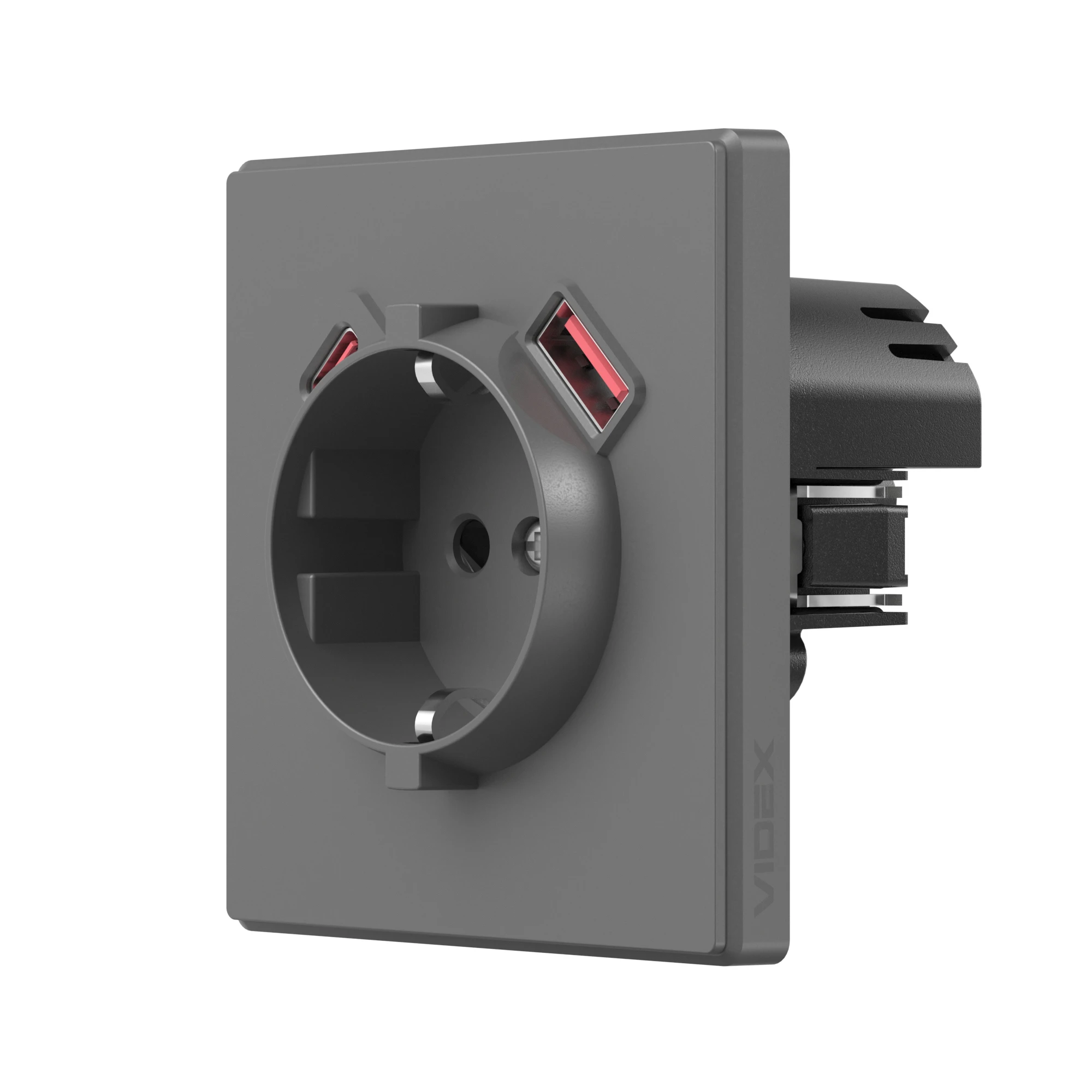 52f9d799-ef95-11f0-850a-78e7d1920002.jpeg Розетка одинарна із заземленням USB-A+C 20W сірий графіт VIDEX NOTA (VF-NT-SK1GUC-GR) - Зображення 1