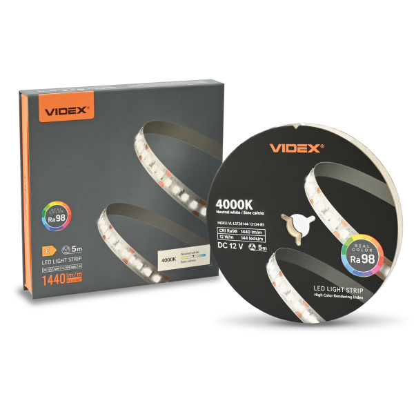 LED стрічка VIDEX DC12V 60W 5M 4000K Ra98 IP20 (VL-LST28144-12124-B5)