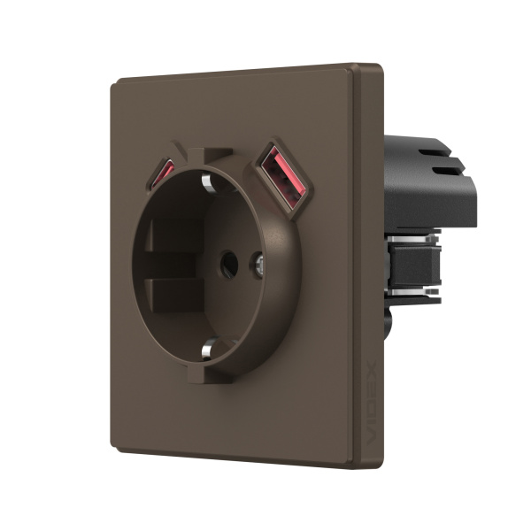 Розетка одинарна із заземленням USB-A+C 20W мокко VIDEX NOTA (VF-NT-SK1GUC-BR)