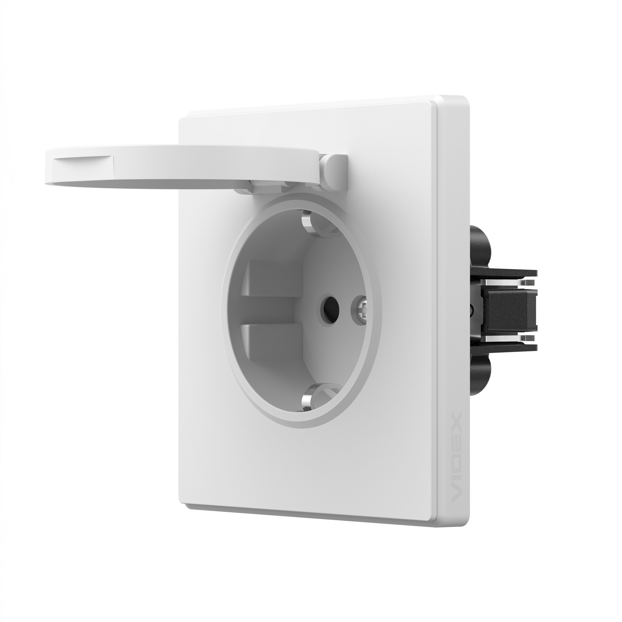 fa6f7fef-ef99-11f0-850a-78e7d1920002.jpeg Розетка одинарна із заземленням та кришкою біла матова VIDEX NOTA (VF-NT-SK1GC-WH) - Зображення 1